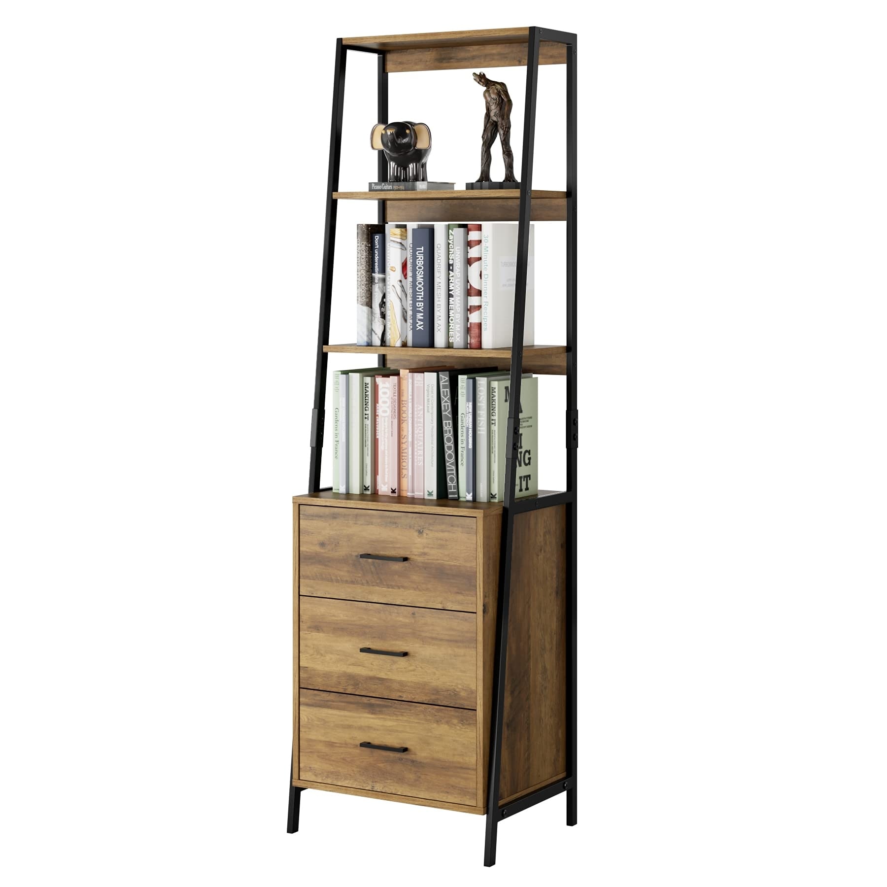 Industrial Ladder Shelves, Bookcase with Fabric Drawers and 3 Tier Open  Shelves, Freestanding Storage Cabinet - as picture - Bed Bath \u0026 Beyond -  37688523, image size:1800x1800