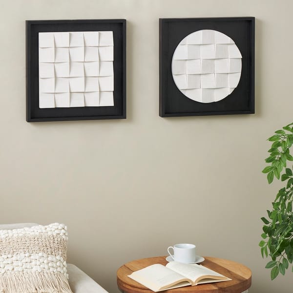 White Wood 3D Cube Grid Geometric Home Wall Decor with Black Frames ...