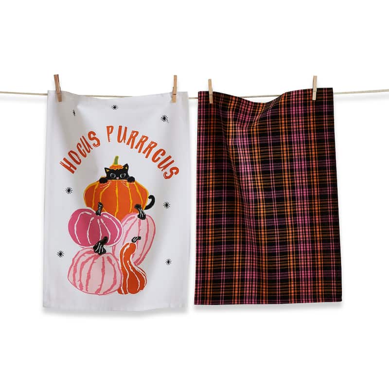 Hocus Purrcus Cat Kitchen Towels Set of 2 Halloween Multicolor Cotton Machine Wash 26x18 Inches