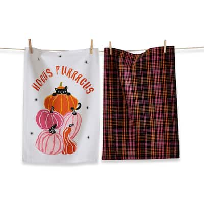 Hocus Purrcus Cat Kitchen Towels Set of 2 Halloween Multicolor Cotton Machine Wash 26x18 Inches