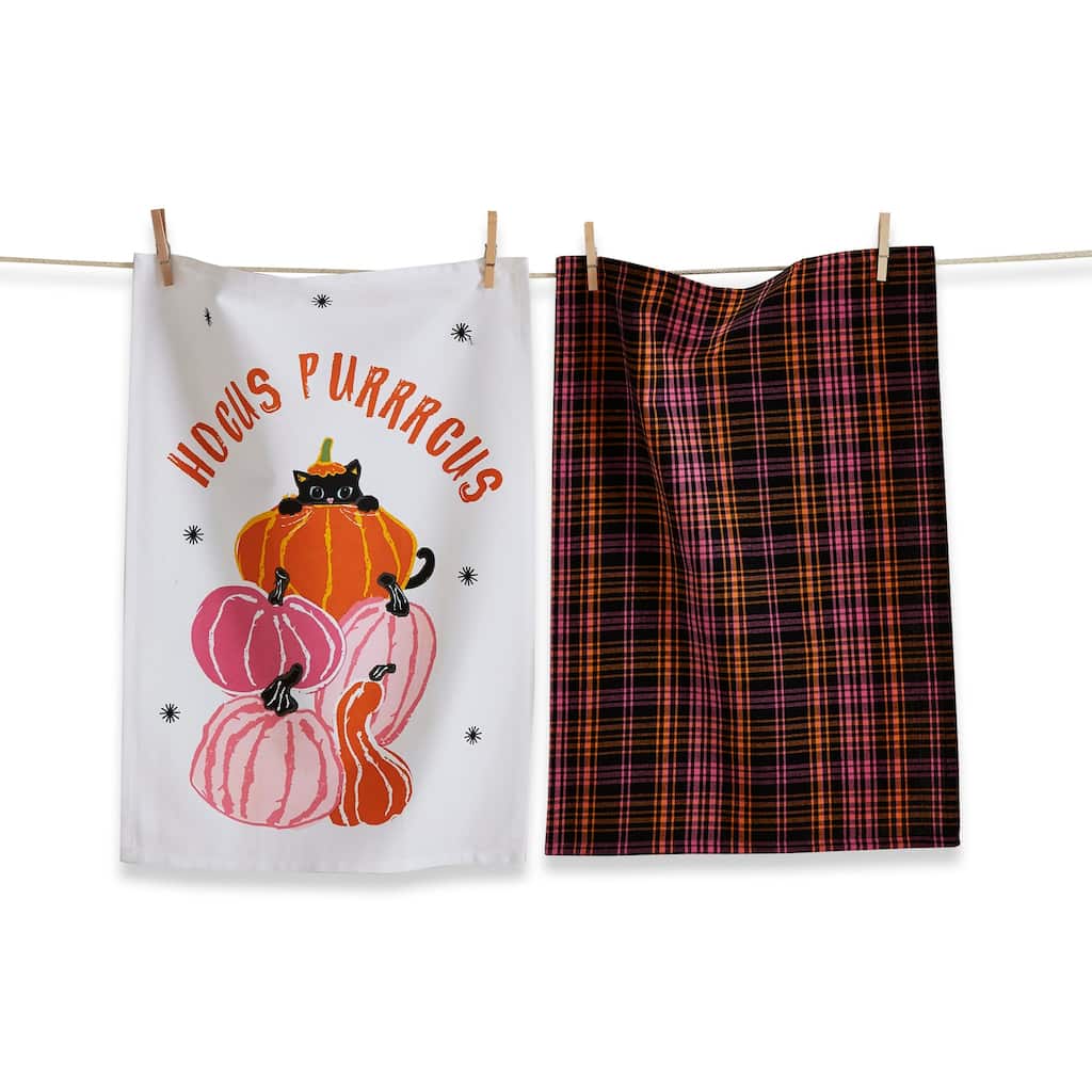 Hocus Purrcus Cat Kitchen Towels Set of 2 Halloween Multicolor Cotton Machine Wash 26x18 Inches