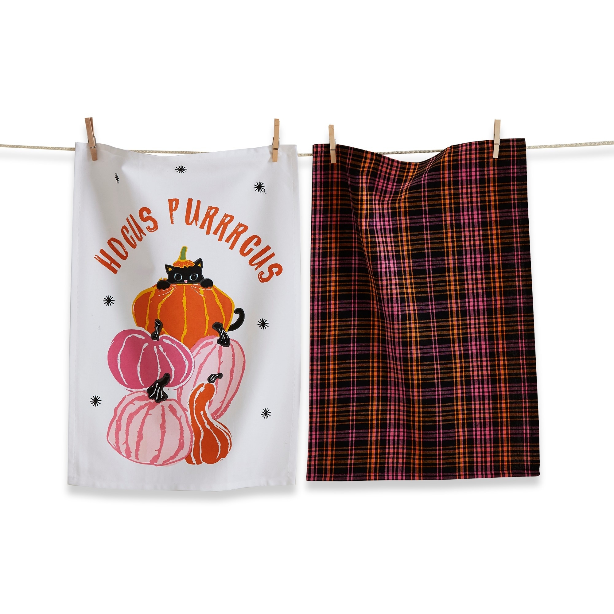Hocus Purrcus Cat Kitchen Towels Set of 2 Halloween Multicolor Cotton Machine Wash 26x18 Inches