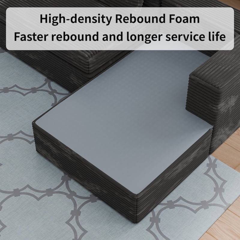 Black 108" Boneless Cloud Couch, Modular L-Shaped Sectional Sofa