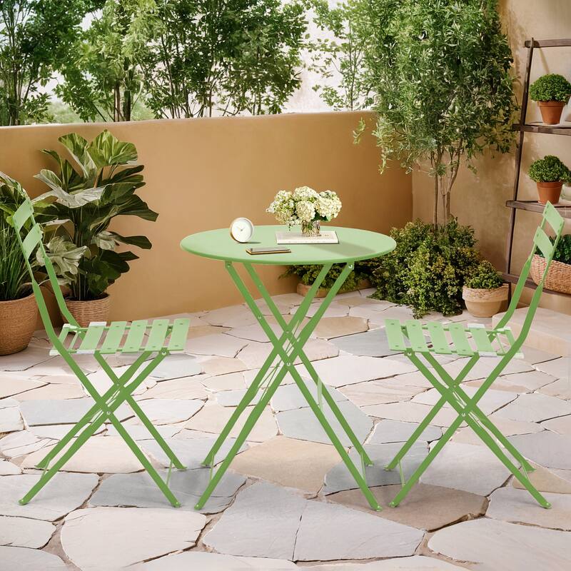 Outdoor 3-Piece Bistro Set, Foldable Patio Dining Sets, Rust-Resistant, Lightweight, Easy to Clean, for Balcony, Garden, Pool - Green - 3-Piece