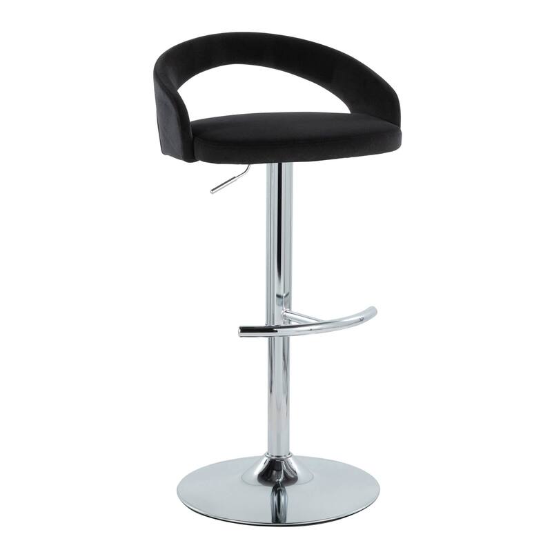Grotto Upholstered Adjustable Barstool with Chrome Base - Black Velvet