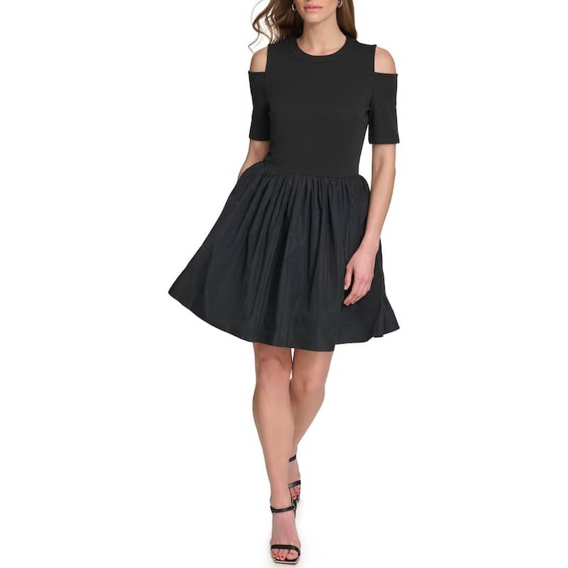 DKNY Cold-Shoulder Mixed Media Dress