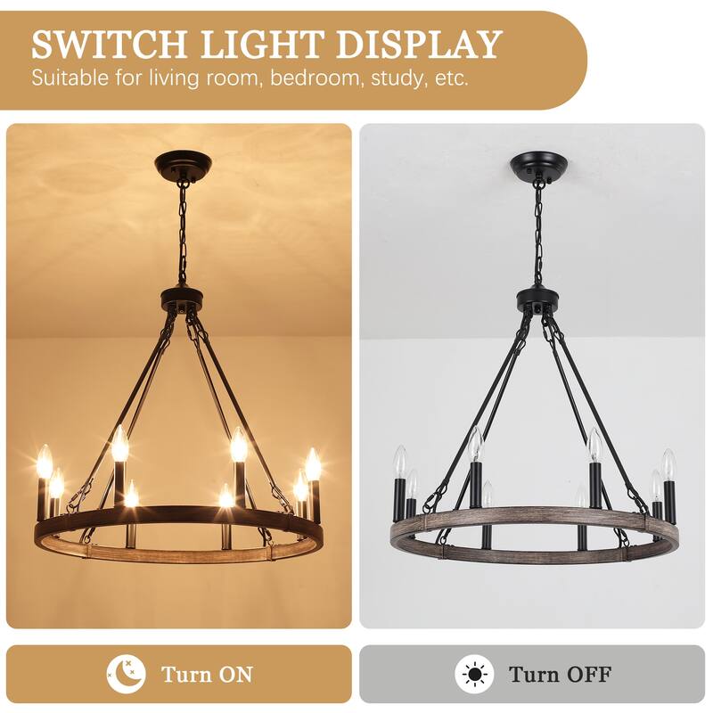 8-Light Candlestick Wagon Wheel Chandelier Linear Chandelier Lighting for Kitchen Island