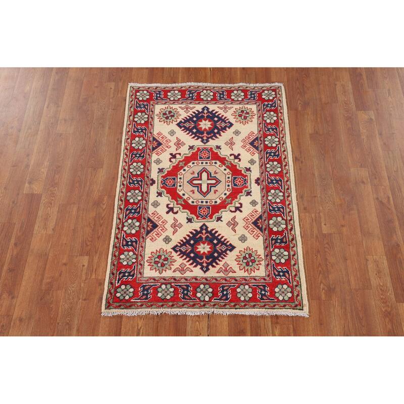 Traditional Beige Kazak Foyer Rug Hand-Knotted Wool Carpet - 2'8" x 3'11"