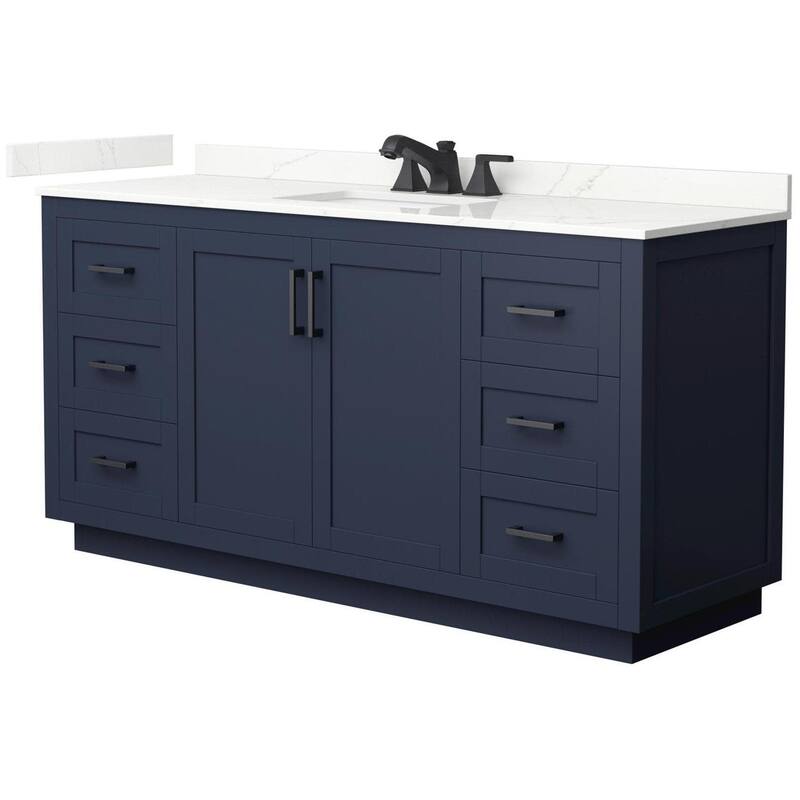 Wyndham Collection WCF292966S-QTZ-US3MXX Miranda 66" Free Standing - Dark Blue / Giotto Quartz Top / Matte Black