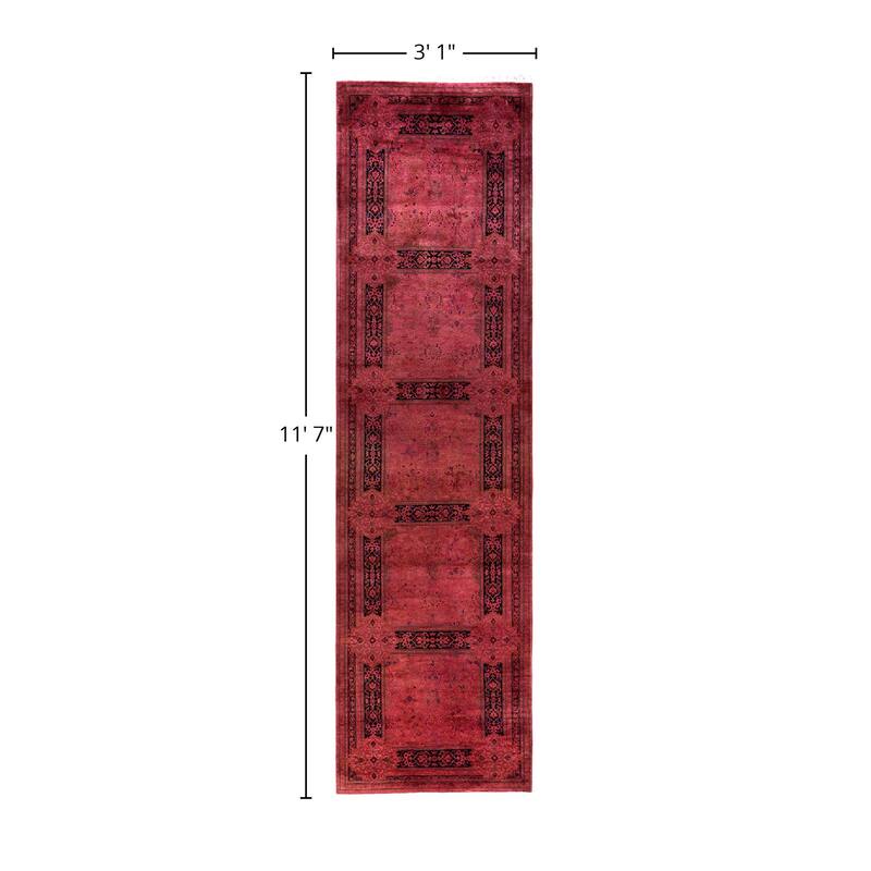 Fine Vibrance One-of-a-Kind Hand-Knotted Runner Rug - Pink, 3' 1" x 11' 7" - 3' 1" x 11' 7"