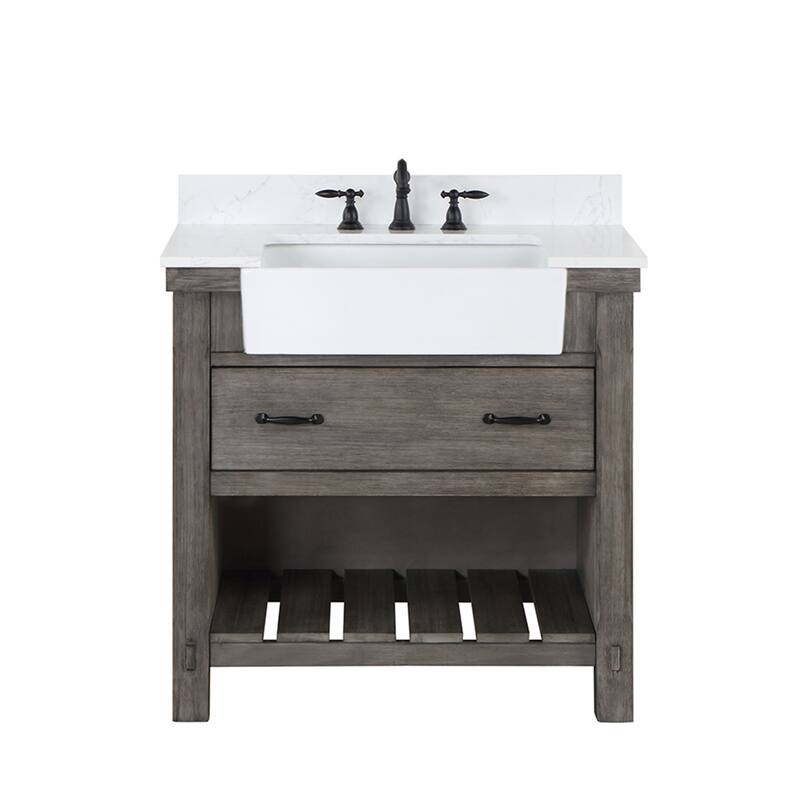 Miseno MV-NM-701636 Villareal 36" Free Standing Single Basin Vanity - Classical Grey / White - Steel Finish