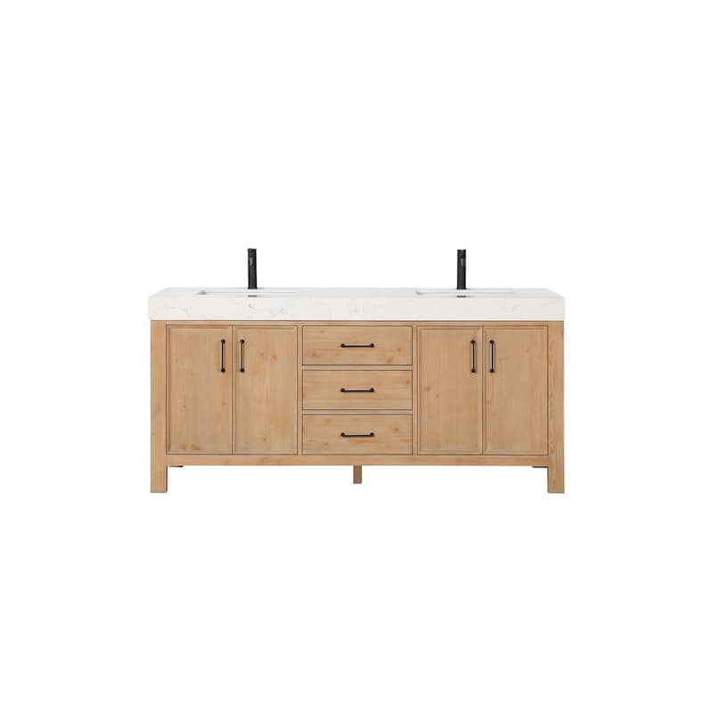 Miseno MV-NM-703872 León 72" Free Standing Double Basin Vanity Set - Fir Wood Brown / Lightning White - Wood Finish