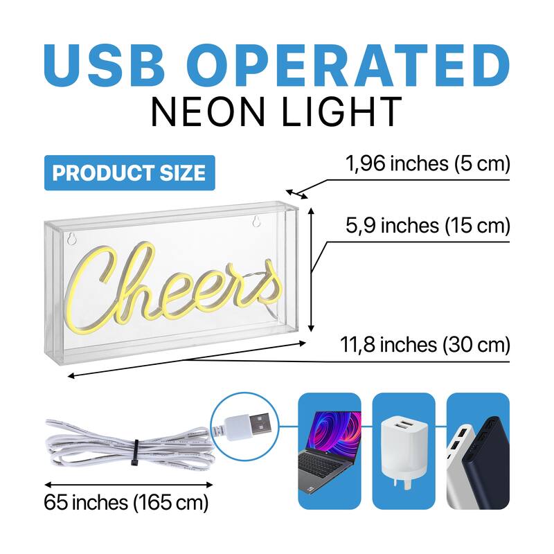 Eye 11.8" Contemporary Glam Acrylic Box USB Operated LED Neon Light, Yellow by JONATHAN Y - 1 Bulb