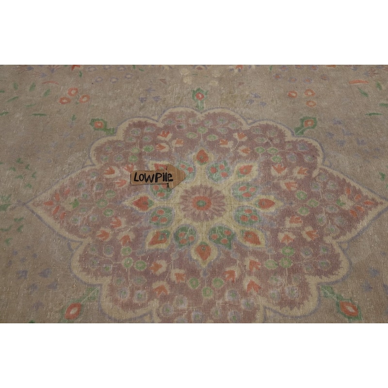 Distressed Brown Tabriz Persian Area Rug Hand-Knotted Wool Carpet - 9'8"x 12'11"