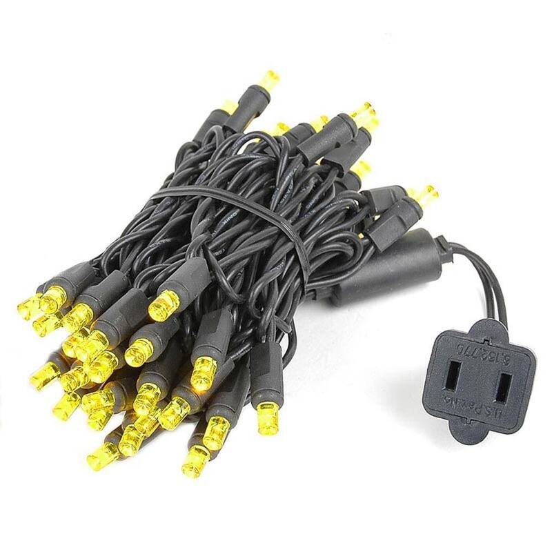 50 Light LED Christmas Mini Light Set, Patio Lights, Warm White, Black Wire, 11’ - Yellow