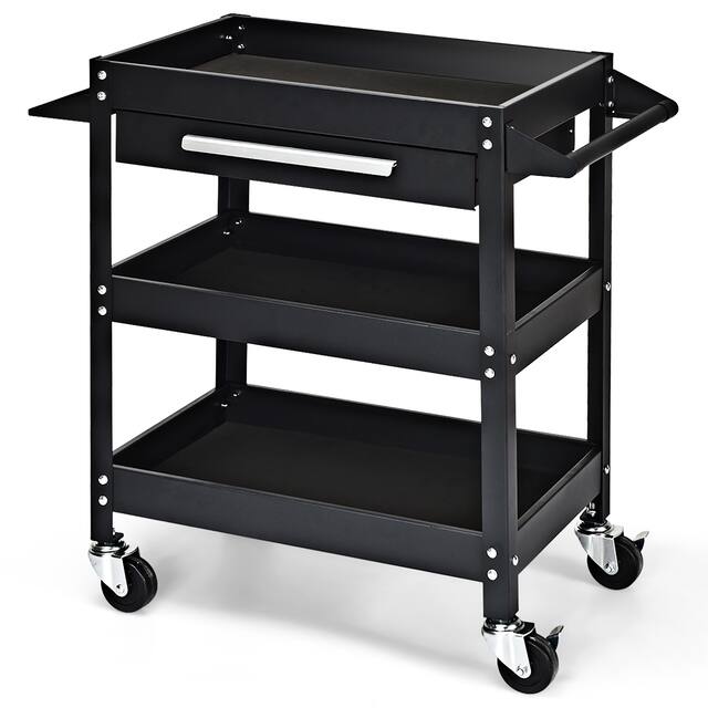 Service Tool Cart Tool Organizers 3-Tray Rolling Utility Cart Trolley - Black