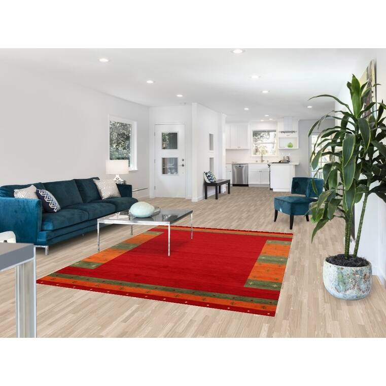 Red Gabbeh Indian Area Rug Handmade Wool Carpet - 5'11"x 7'11"