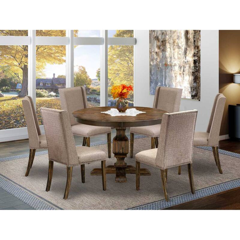 HomeStock 3-Piece Distressed Jacobean Finish Solid Wood Top Dining Table with 2 Chairs