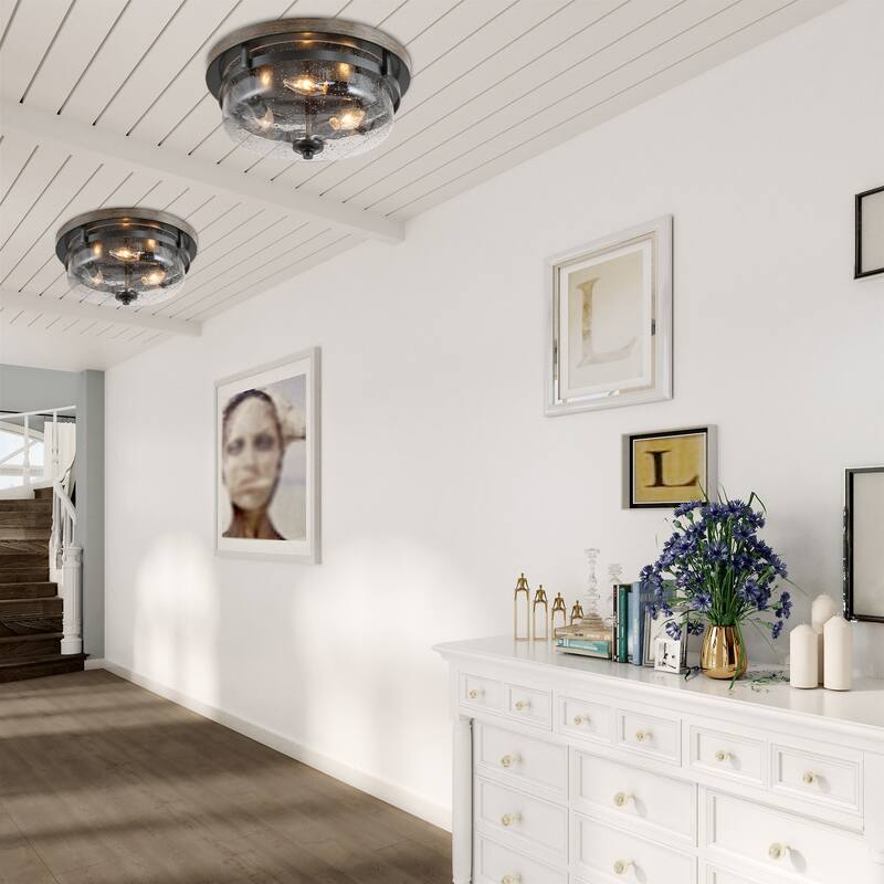 Modern Farmhouse 3-Light Drum Flush Mount Lights Glass Ceiling Light - D13.5"xH6.5"