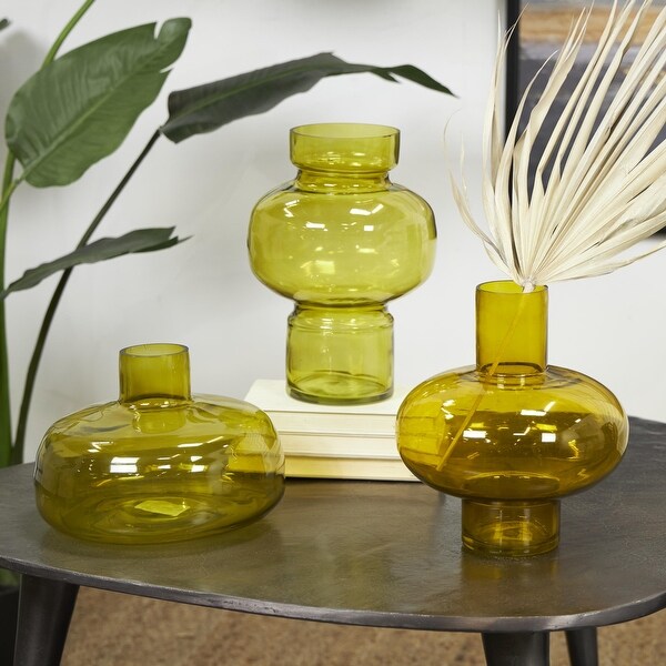 Glass Round Decorative Vase with Varying Shapes and Sizes - Set of