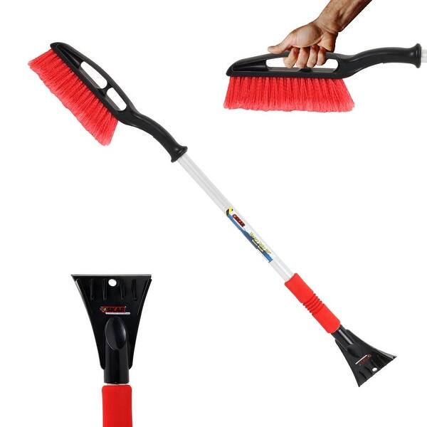 slide 2 of 8, Oskar Heavy Duty 35" Snow Brush with Ice Scraper, Ergonomic Power Scraping Grip Design, Red/Black