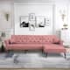 Velvet Convertible Tufted Sleeper Corner Sectional Sofa Bed - Pink