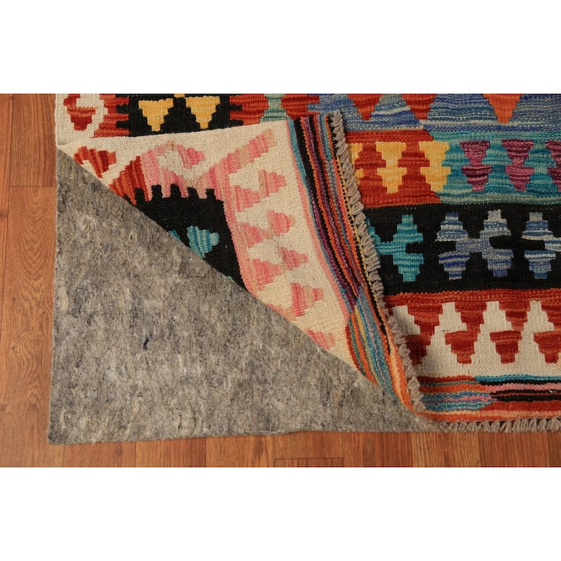 Geometric Kilim Oriental Area Rug Hand-Woven Multi-Color Wool Carpet - 8'1"x 11'1"