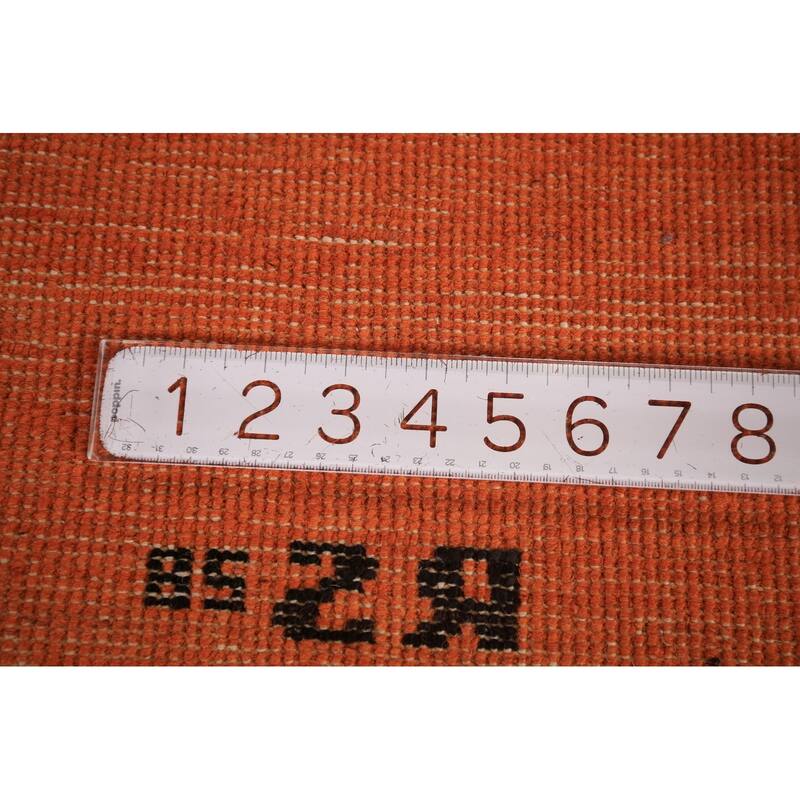 Modern Gabbeh Area Rug Hand-Knotted Oriental Orange Wool Carpet - 6'8" x 9'5"