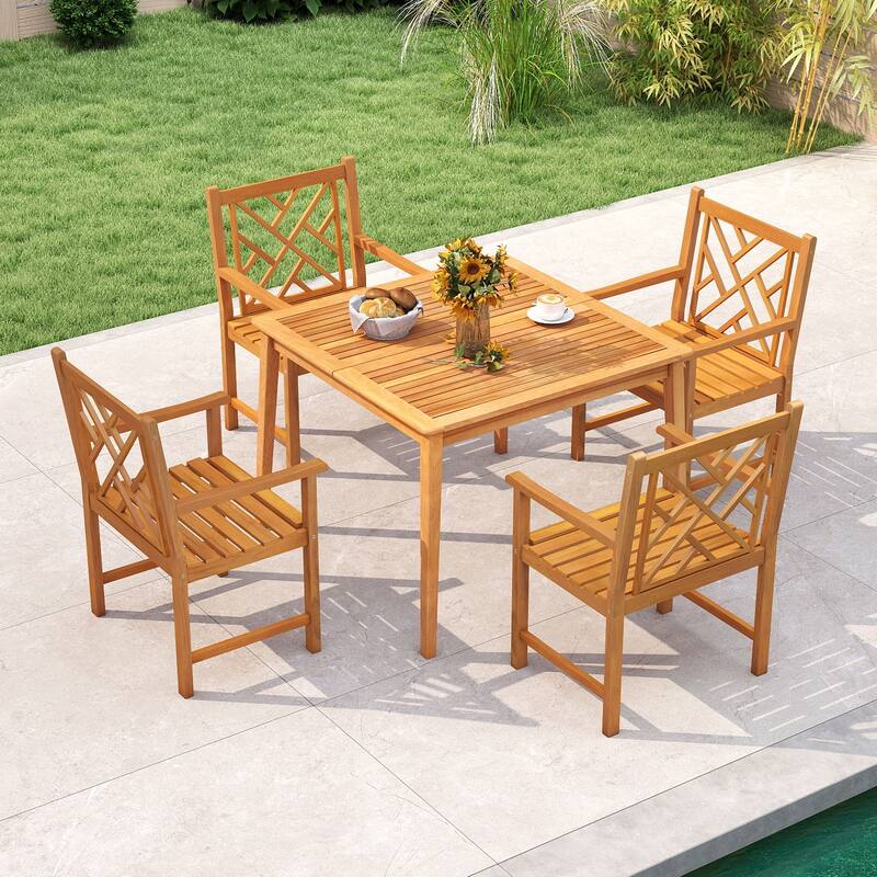 Gymax 5-Pieces Patio Dining Table Set w/4 Chairs Slatted Tabletop