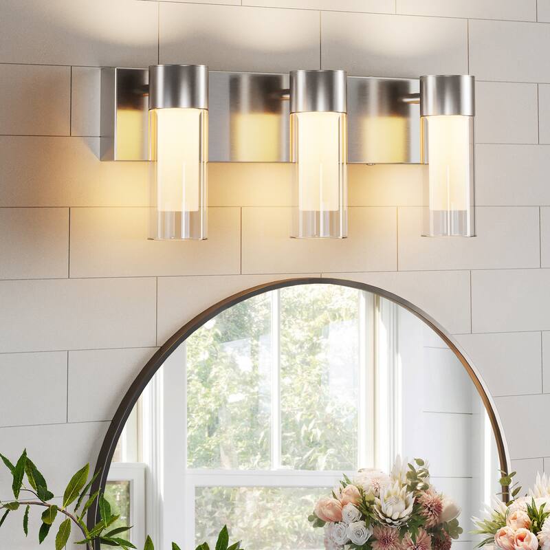 3-Light Vanity Lights Over Mirror, Wall Sconces with Clear Glass Shades for Bathroom Hallway Bedroom