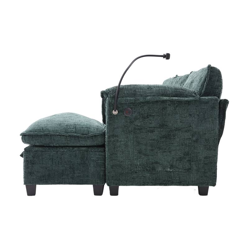Modern Chenille Chaise Couch L-shaped Sectional Sofa with Storage Ottoman, Phone Holder, USB/Type-C Ports and Side Pockets