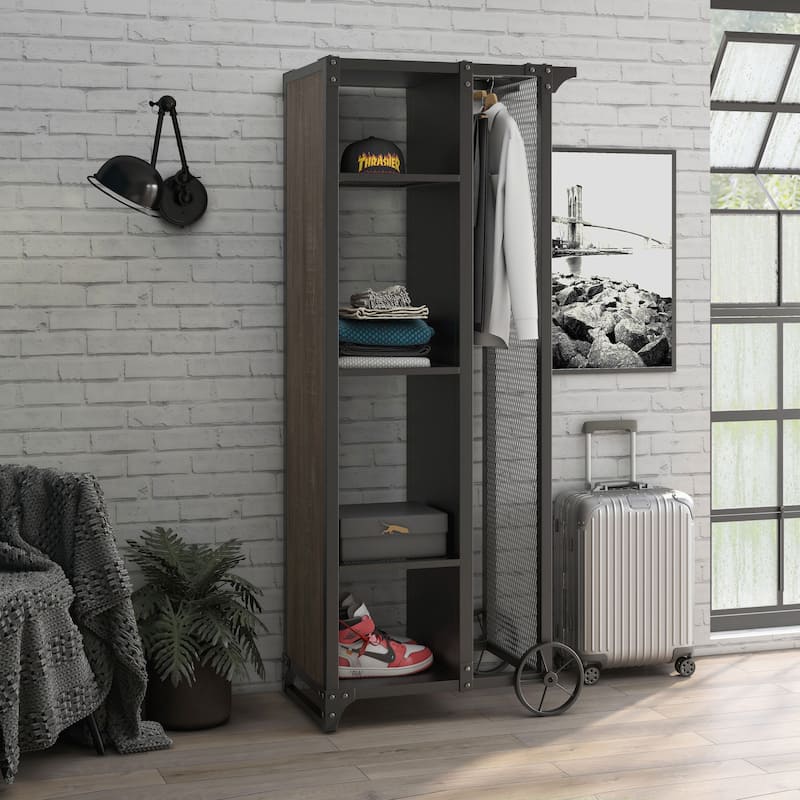 Krueger Rustic Sand Black 68-inch Steel Powder Console with Wire Mesh by Furniture of America