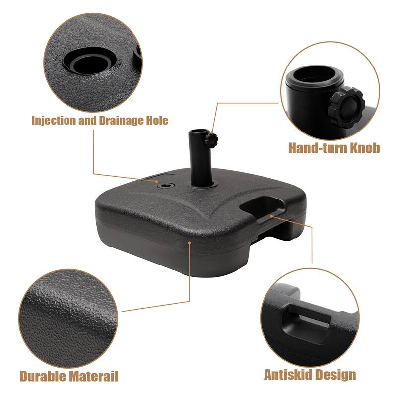 VredHom 53lb Heavy Duty Fillable Umbrella Base - 17.7" L x17.7" W x 14.6" H