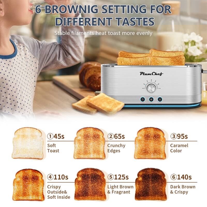 4-Slice Stainless Steel Toaster with 7 Browning Settings, Defrost/Reheat Functions