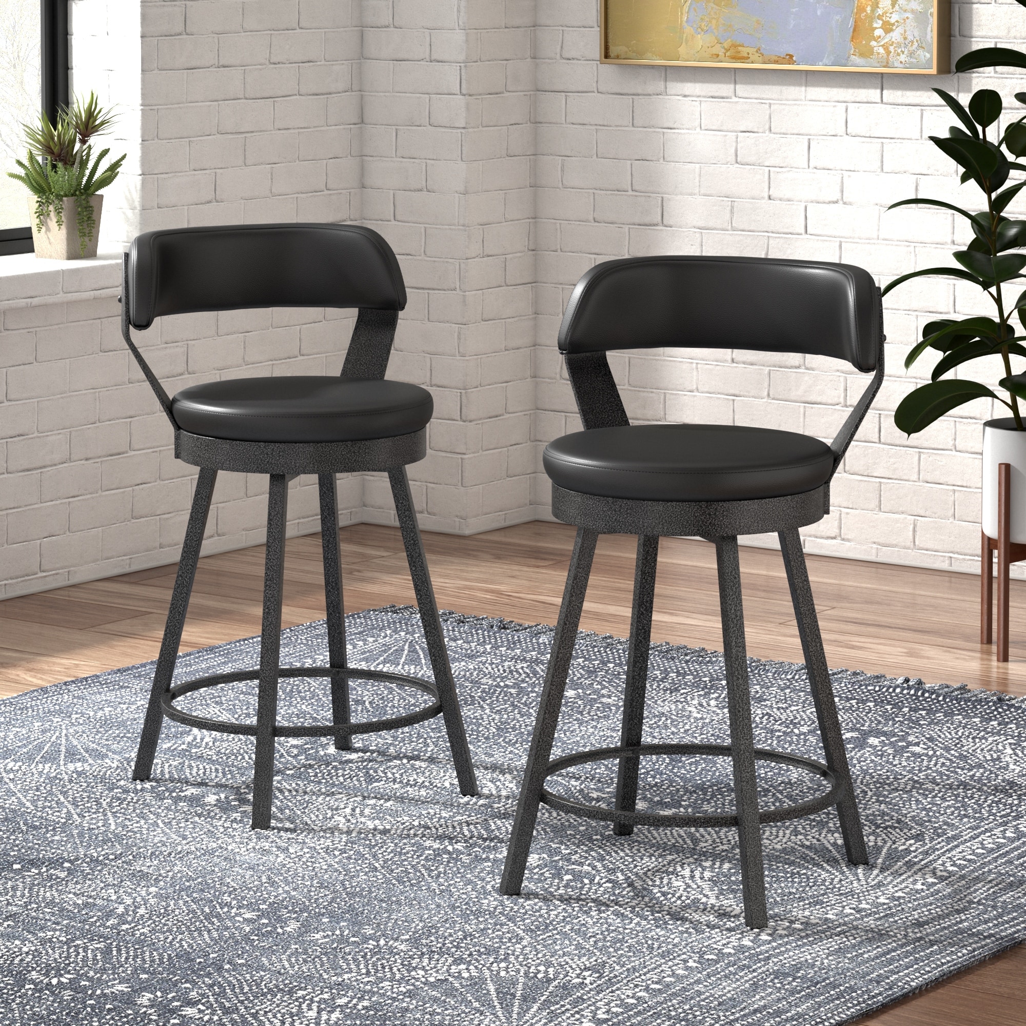 Grinzau Faux Leather Metal Swivel Stools (Set of 2) On Sale - Main Image