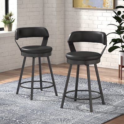 Grinzau Faux Leather Metal Swivel Stools (Set of 2)