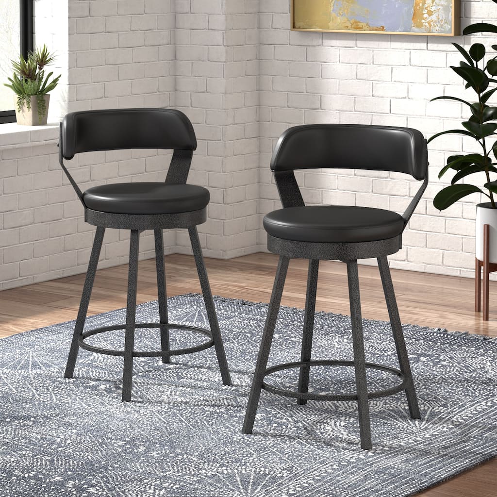 Grinzau Faux Leather Metal Swivel Stools (Set of 2)
