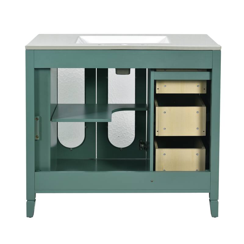 GDFStudio 36-inch Bathroom Vanity with Ceramic Sink,Storage Cabinet with 3 Drawers