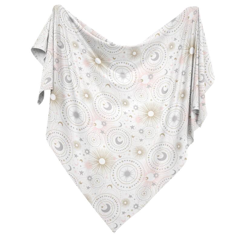 Star and Moon Collection Girl Baby Swaddle Receiving Blanket - Blush Pink, Gold, and Grey Celestial