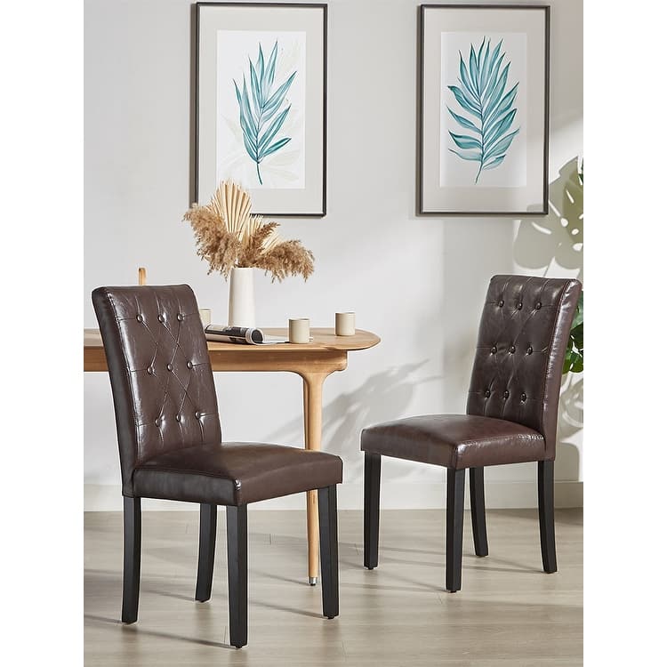 Upholstered Dining Chairs Set of 4, Button Tufted Parsons Dining Chair with Solid Wood Legs, Modern Fabric Side Chair