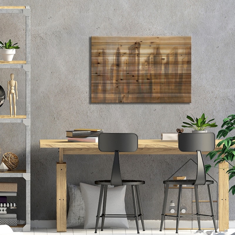 Flatiron Skyline Print On Wood by Silvia Vassileva - Multi-Color