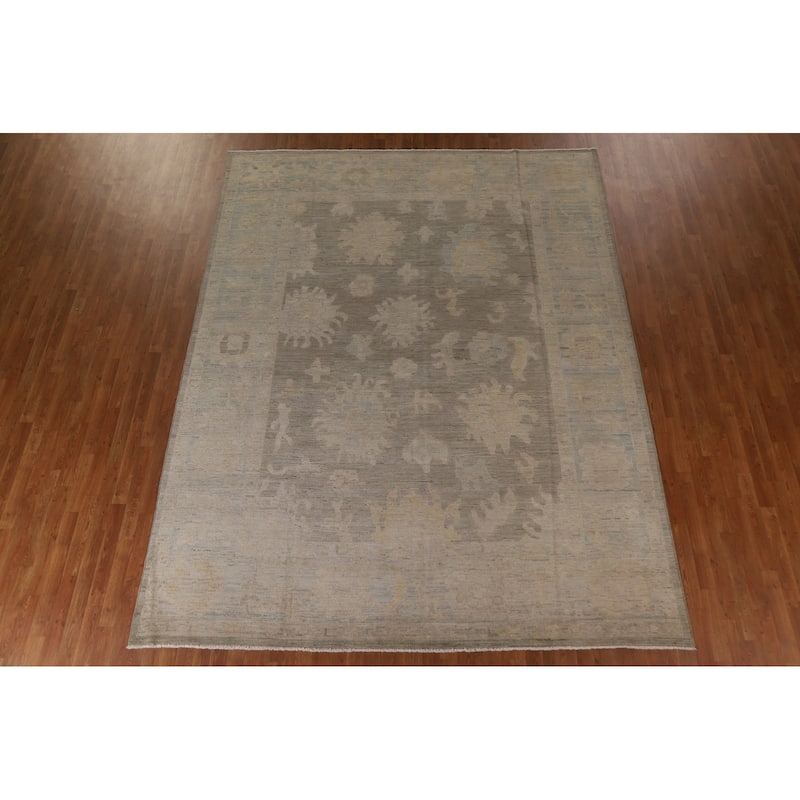 Gray Floral Oushak Turkish Area Rug Hand-knotted Oriental Wool Carpet - 9'1"x 11'10"