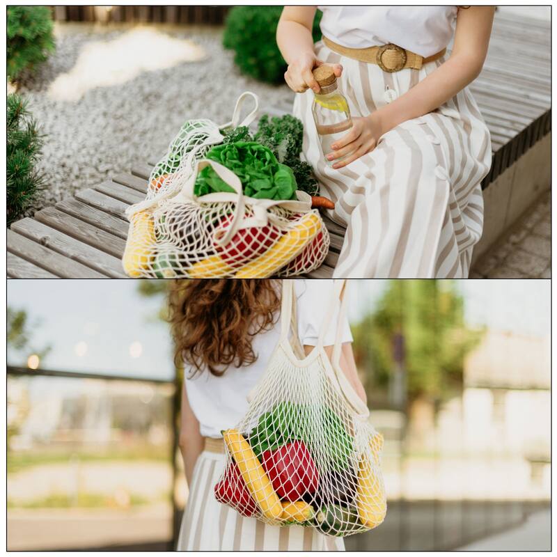 Cotton Mesh Bag, 14.96x12.2" Long Handle Mesh Net String Grocery Bags