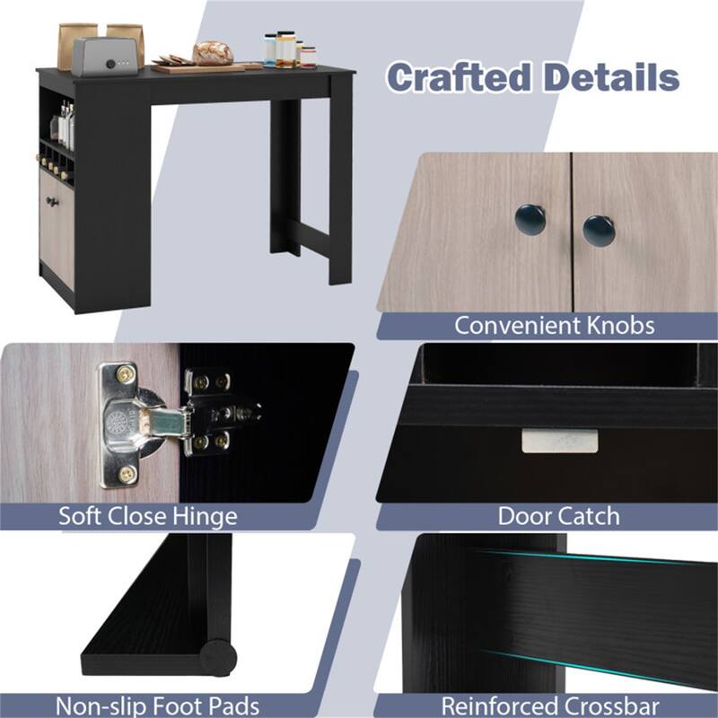Modern 48" Bar Table with Adjustable Shelves and Wine Storage for Kitchen and Dining Room - 48" x 24" x 36"