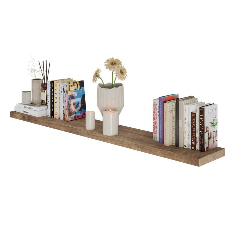 Wallniture Bois Wood Board 60" Long, 9.25'' Deep, 1.5" Thick, Hidden Bracket Shelf, Wall Bookshelf for Living Room, Rustic, 1pc