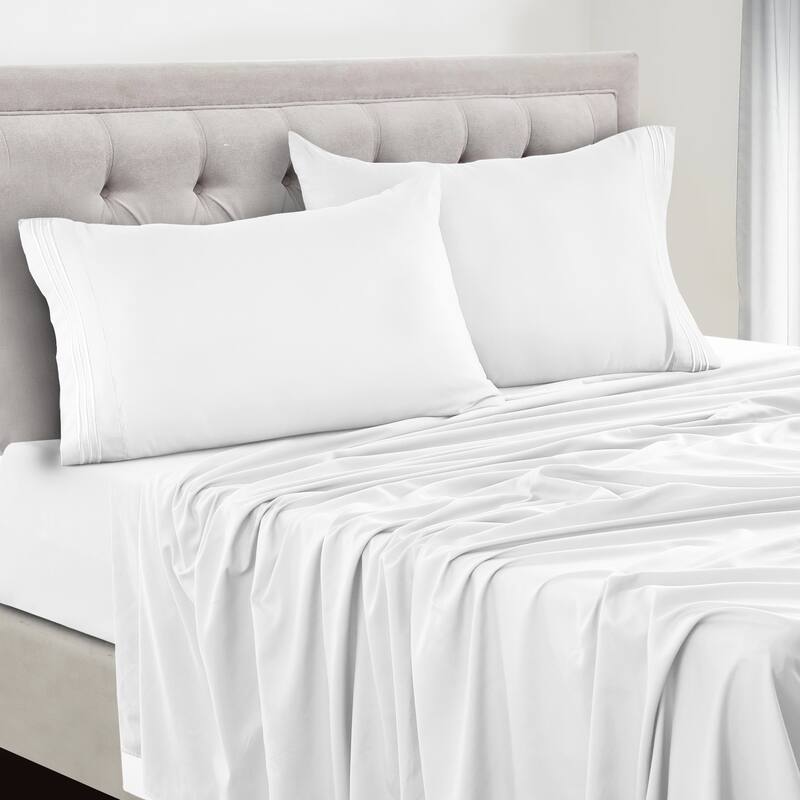 6 Piece Bed Sheet Set Deep Pocket Ultra Soft Microfiber Bedding Sheets - Twin XL - White