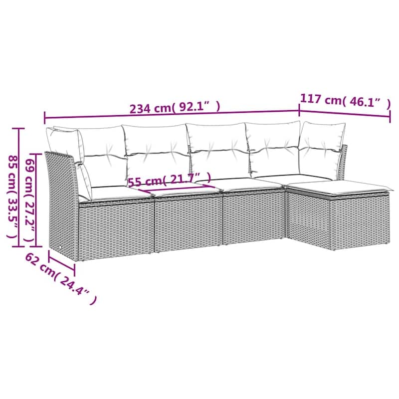 vidaXL 5 Piece Patio Sofa Set with Cushions Black Poly Rattan