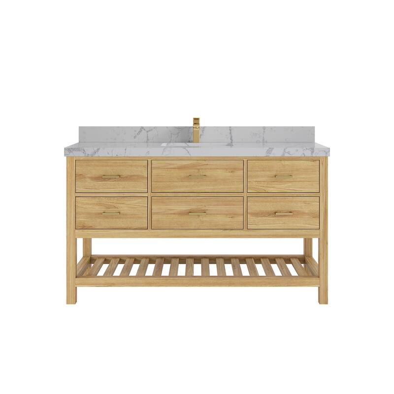 Willow Collections 60 in. W x 22 in. D Parker Solid Teak Single Sink Bathroom Vanity with Countertop