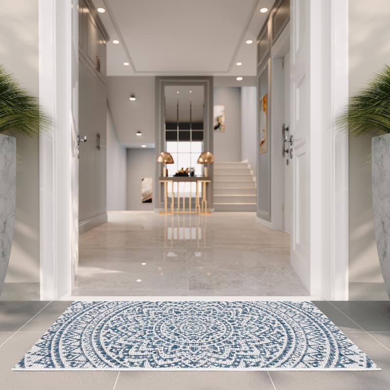 SAFAVIEH Courtyard Deepa Mandala Indoor /Outdoor Waterproof Patio Backyard Rug