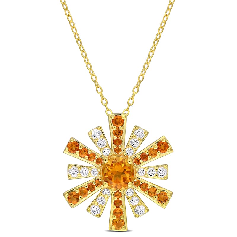 Miadora Madeira Citrine and White Topaz Floral Necklace in Yellow Plated Sterling Silver